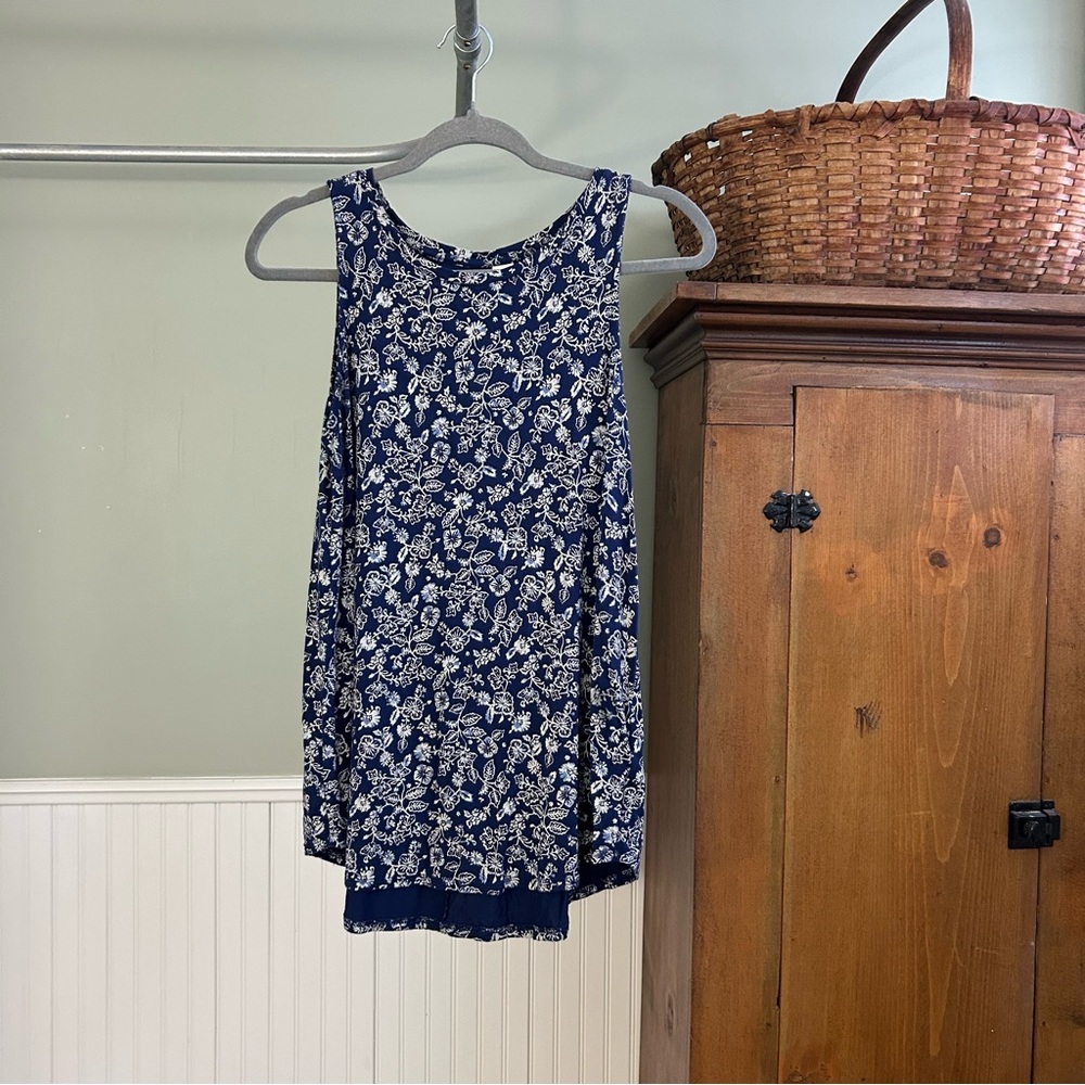 Old Navy Blue and White Floral Swing Tank